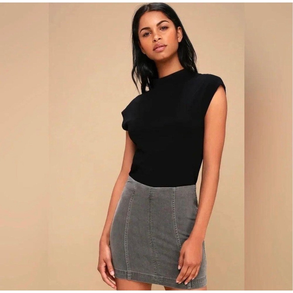 Free People Modern Femme Denim Mini Skirt Charcoal Grey High Waisted Size 4